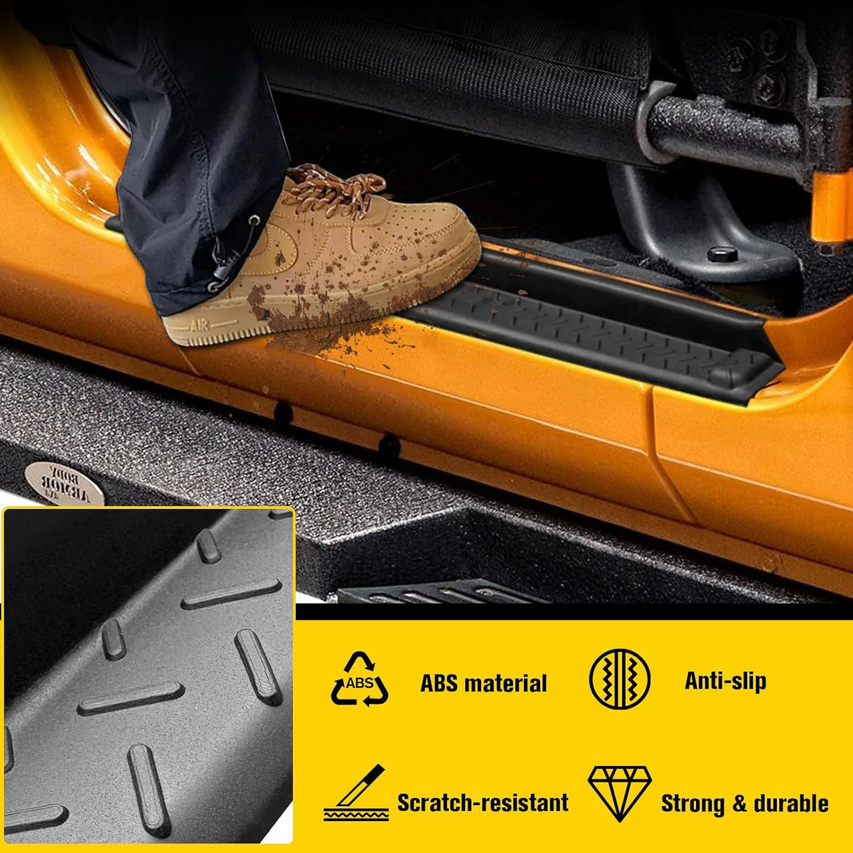 Door Sill Guards Protectors for Jeep Wrangler JK JKU 2007-2018 4 Door