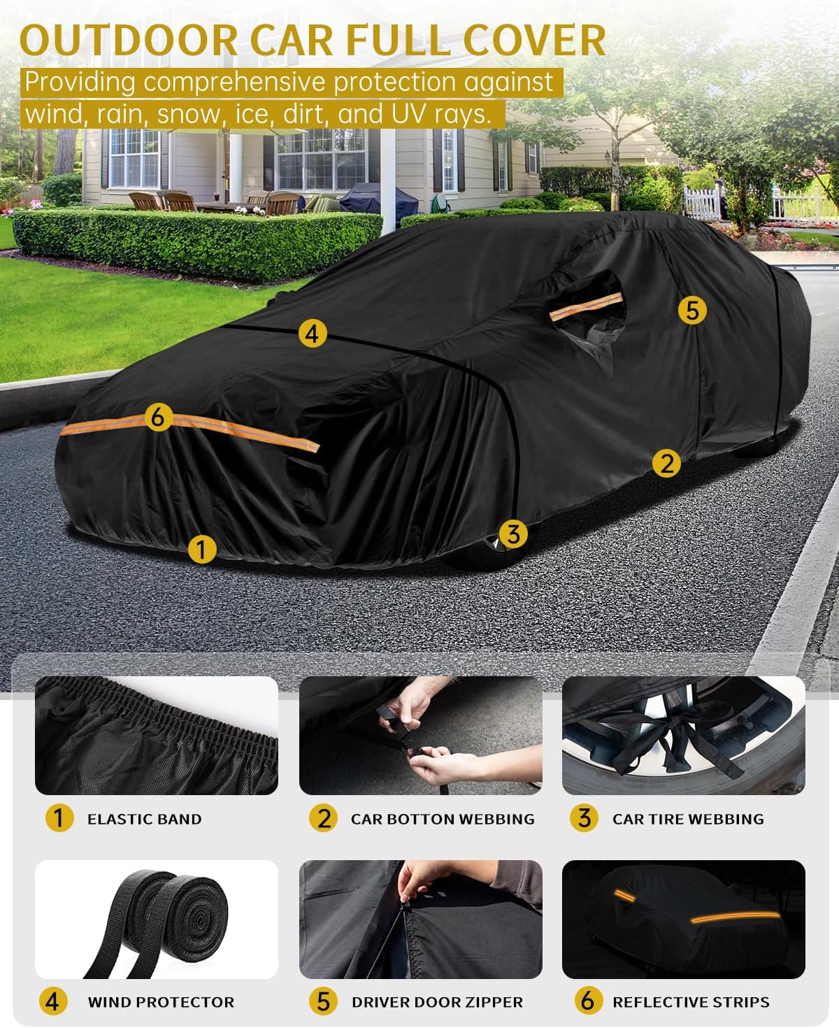 Car Cover Waterproof All Weather Custom Fit for Ford Mustang 1994-2025, 420D Oxford Full Outdoor Automtive Heavy Duty Covers Windproof Snowproof Dustproof UV Hail Protection Accessories