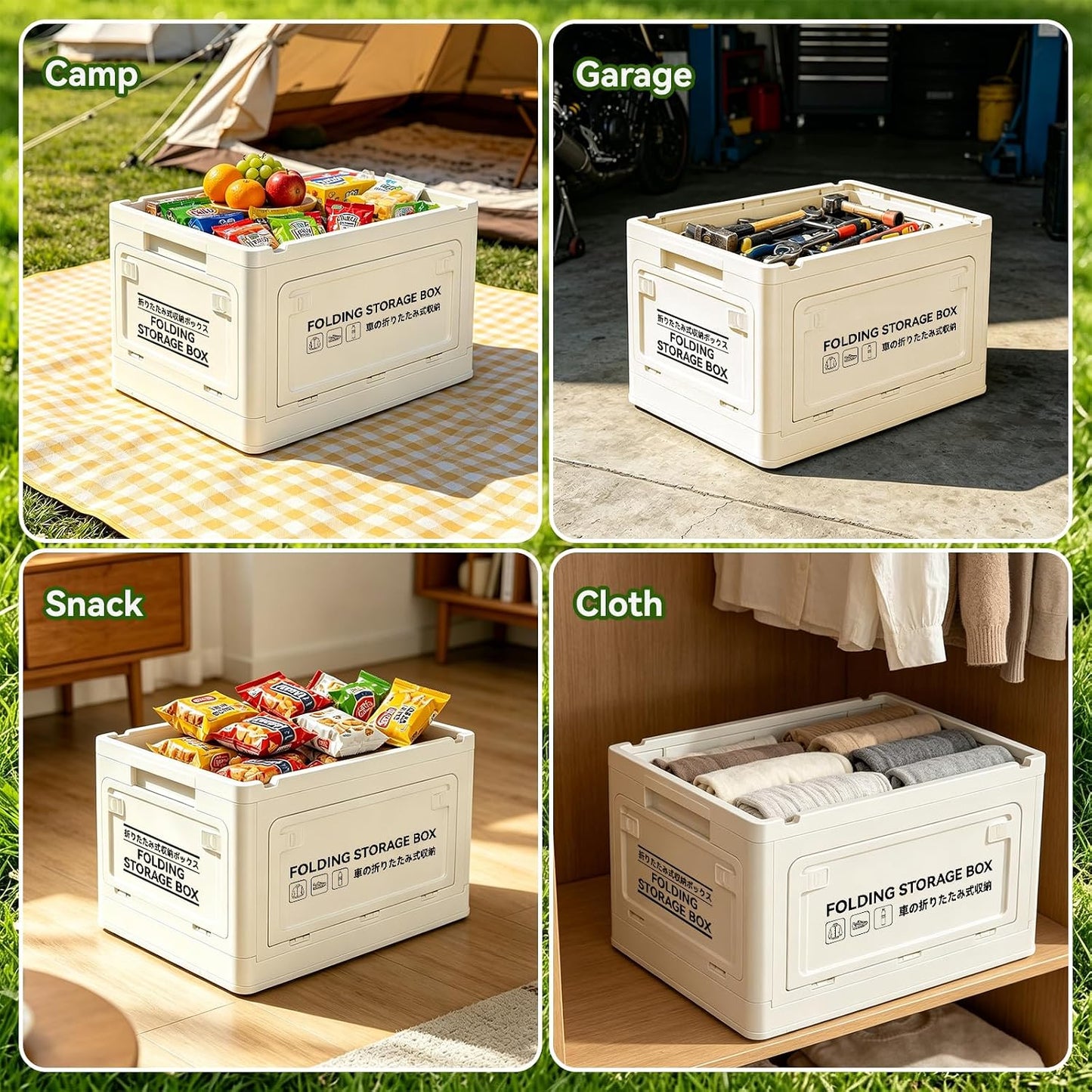24L Collapsible Storage Bins with Wood-Look Lids, Stackable Utility Storage Containers with Wheels and Handles, Large Folding Storage Boxes for Organizing Tools, Snacks, Books, Drinks, Camping