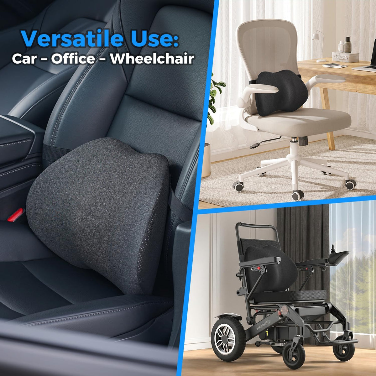 Lumbar Support Pillow for Car, Memory Foam Back Cushion for Lower Back Pain Relief, Ergonomic Car Seat Support with Breathable Airflow Channels for Driving, Office Chair, Wheelchair