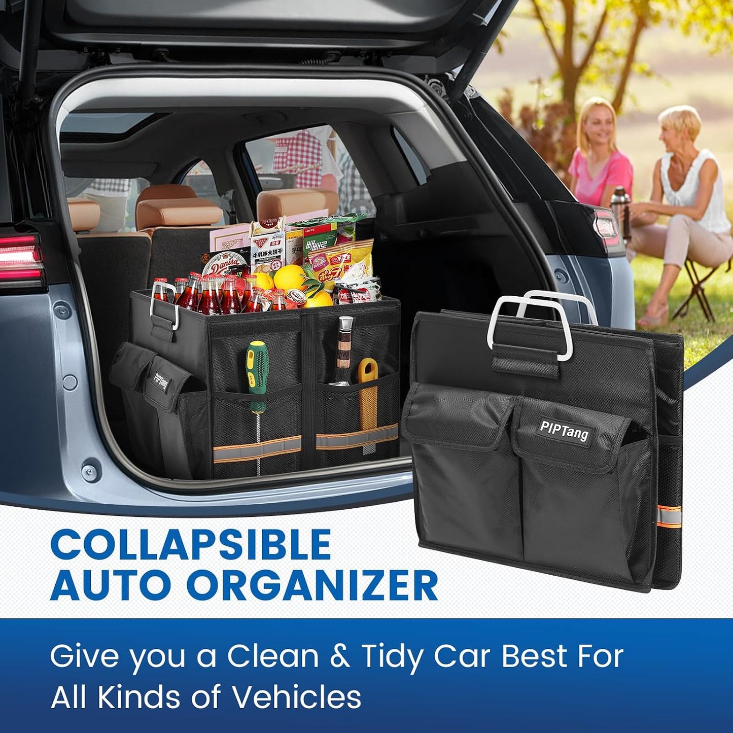 Trunk Storage Organizer with Lid, 35cm Small 36L Collapsible Car Trunk Organizer,Small Car Organizer Aluminium Handle, Car Accessories for Sedan Auto SUV Truck Minivan Road Emergency Black