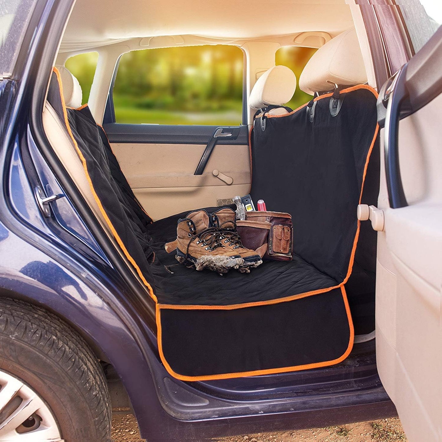 Doggie World Dog Car Seat Cover for Back Seat, Waterproof Dog Hammock | Durable Pet Car Seat Cover Backseat Protector for Cars & SUVs, Nonslip Scratchproof Rear Seat Cover Against Dirt, Fur