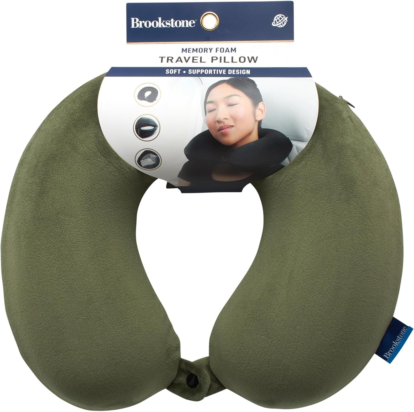 Brookstone Travel Neck Pillow - Lightweight U-Shaped Memory Foam Travel Pillow for Airplane, Car Travels & Sleeping, Grey