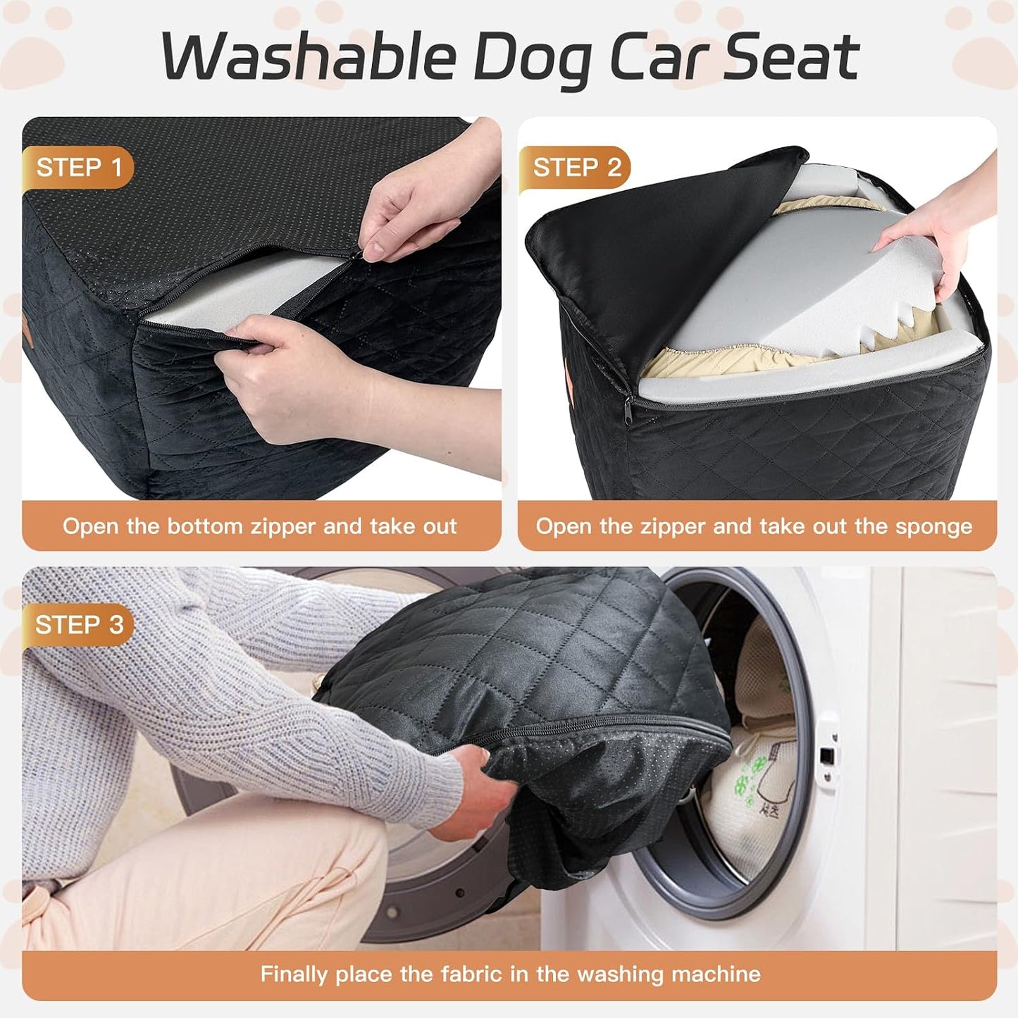 Dog Car Seat for Small/Medium Dogs Under 35lbs, Detachable & Washable Elevated Pet Travel Bed, 2 Storage Pockets & Safety Belt, Anti-Slip Base, Booster Car Seat with Seamless Bottom Design
