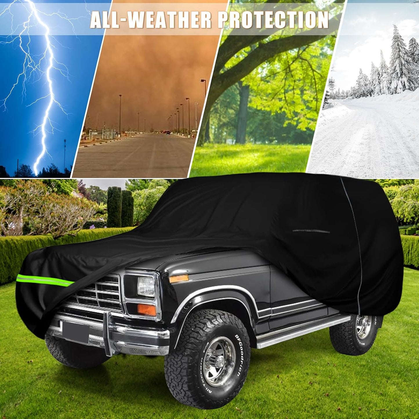 Waterproof Car Covers Replace for 1978-1996 Ford Bronco, 6 Layers All Weather Custom-fit Car Cover with Zipper Door & Windproof Bands for Snow Rain Dust Hail Protection
