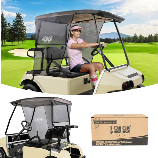 10L0L 2 Passenger Golf Cart Sun Shade Cover for EZGO TXT RXV & Club Car DS Precedent Tempo, UV Heat Blocking Polyester Mesh Canopy Cover, Durable & Easy Install (Roof Size:59" L X 41" W)