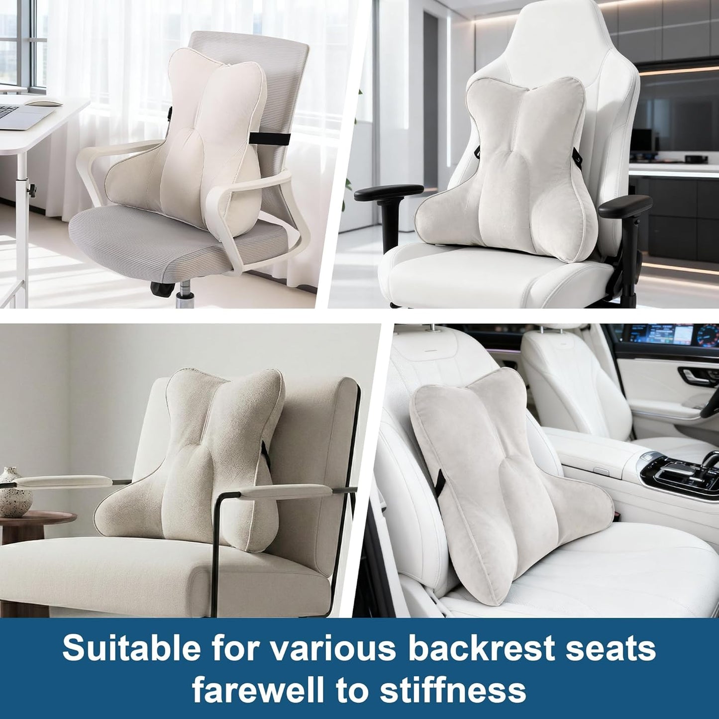 Lumbar Support Pillow(Pat. Pend) – Multi-Functional Ergonomic Back Cushion for Sofa Chair, Car Seat & Sofa, Reading Pillow with Firm Multi-Zone Support to Relieve Lower Back Pain, Misty White