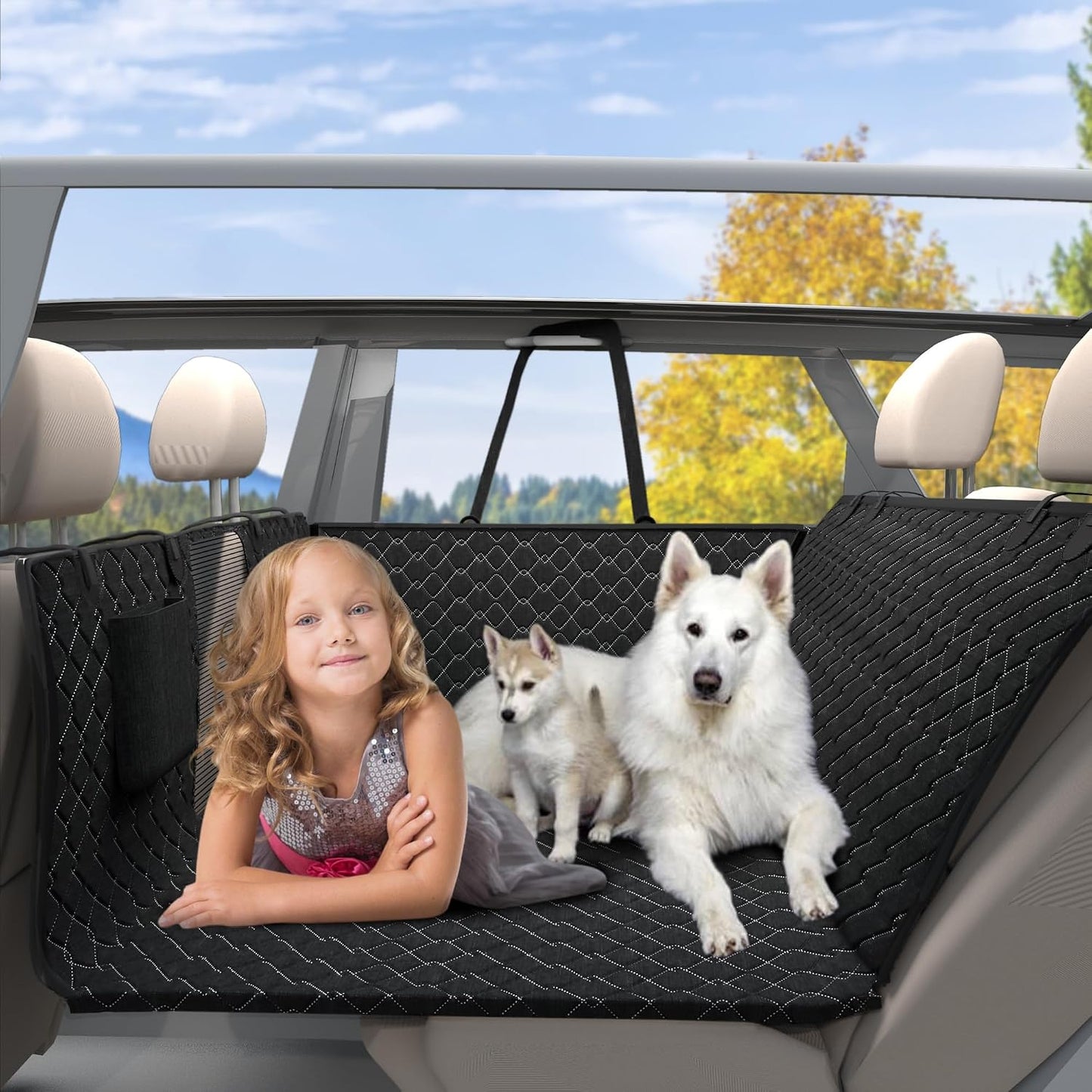 petalage Car Seat Protector, 52” x 50“ for for Familay Car & Regular SUVs, 600D Heavy Duty Car Seat Cover Waterproof Dog Car Seat Cover for Back Seat, Scratch Proof Nonslip Seat Cover for Dogs in Car