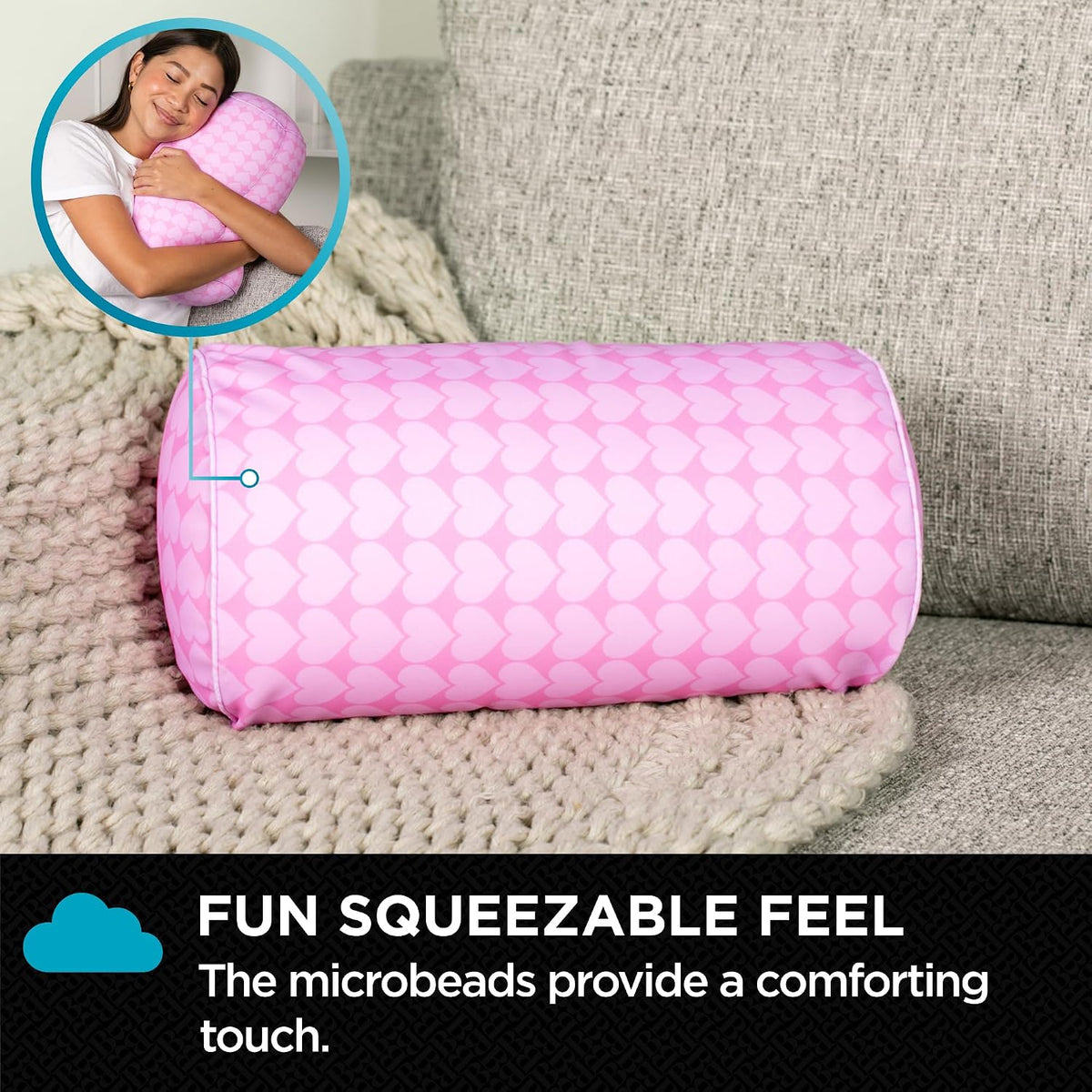 Brookstone Squishy FOM Cushion Pillow - The Original Stretchy, Comfy, Colorful Pillow for Neck, Lumbar Support, and Bed - for Sleeping, Car, Travel - Small Pillow, Hearts, 12 x 7 Inches