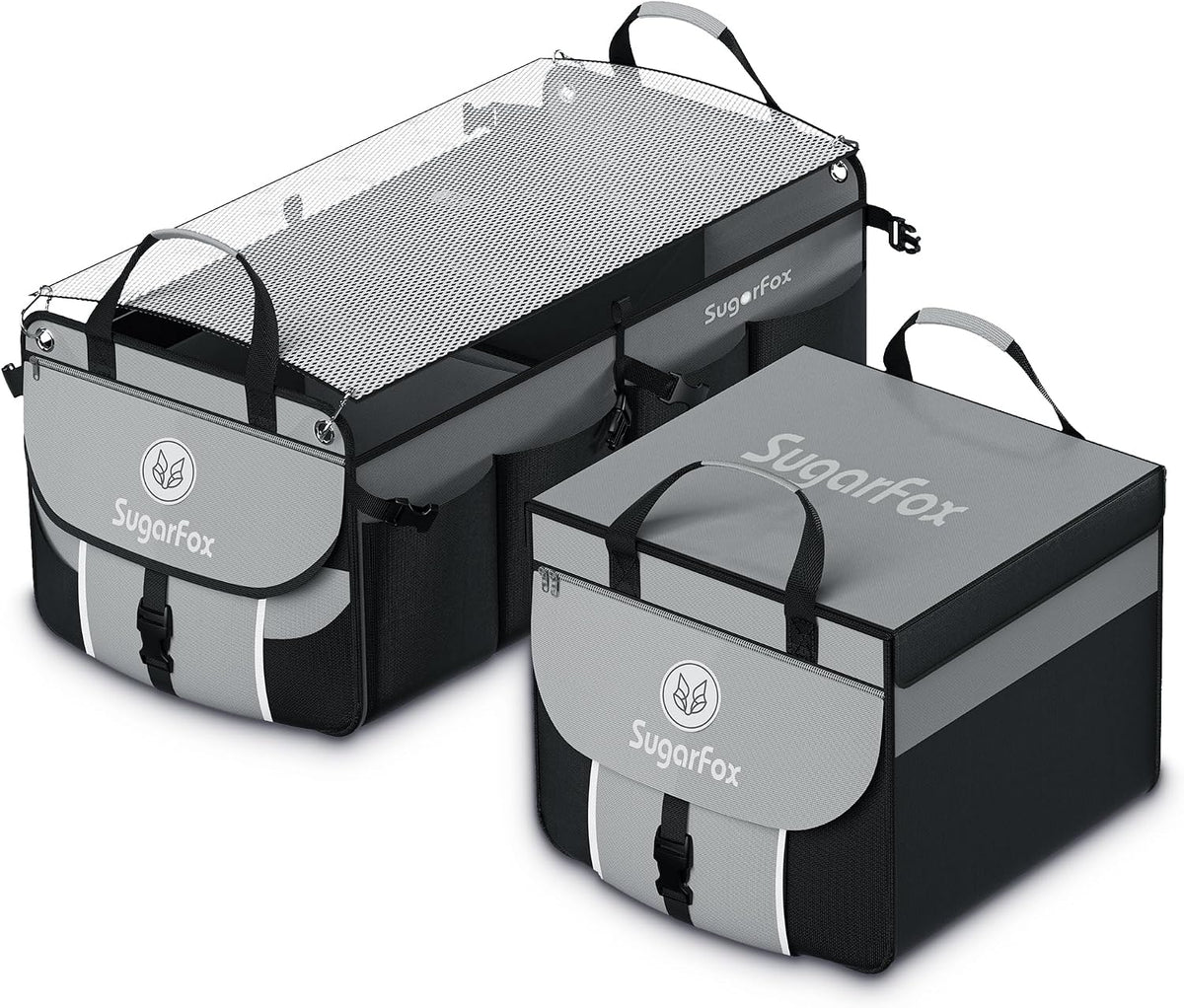 SugarFox Car Trunk Organizer for SUV - 63L+26L Modular Storage, Heavy-Duty, Foldable Waterproof, Soft & Hard Covers, Non-Slip, Multi-Compartment, Black M006