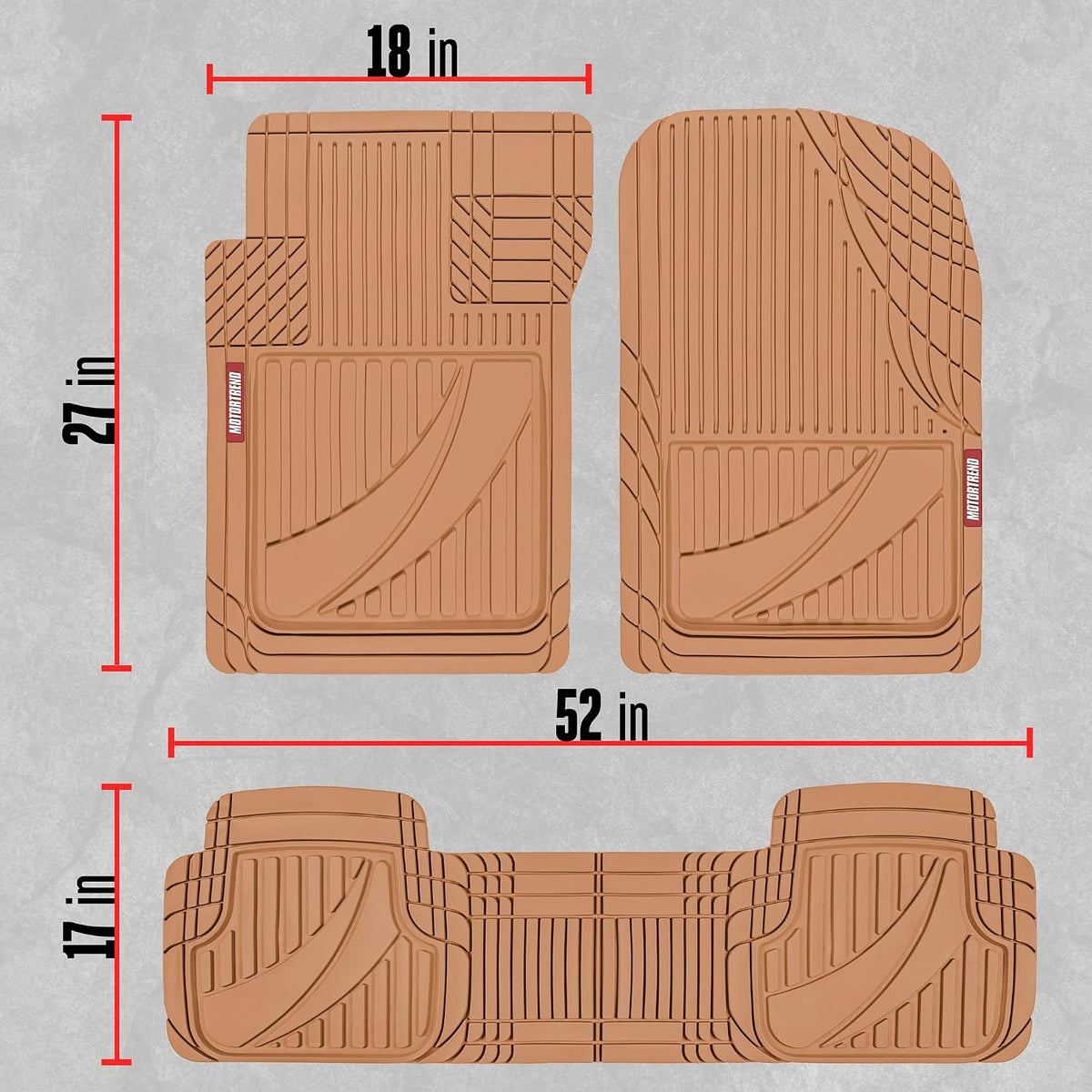 Motor Trend FlexTough™ Advanced Beige Rubber Car Floor Mats – Heavy Duty Trim to Fit All Weather Floor Mats for Cars Truck SUV - Automotive Car Interior Floor Liner Protection - Universal Fit