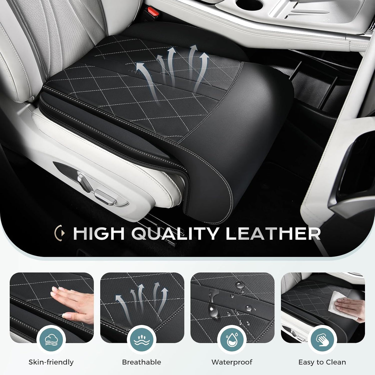 Coverado Car Seat Extender Leg Support Cushion, Leg Rest Cushion for Driver Seat, Universal Car Seat Leg Support, Leather Car Seat Cushion, Waterproof Leg Extension Pad for Long Driving (Update,Black)