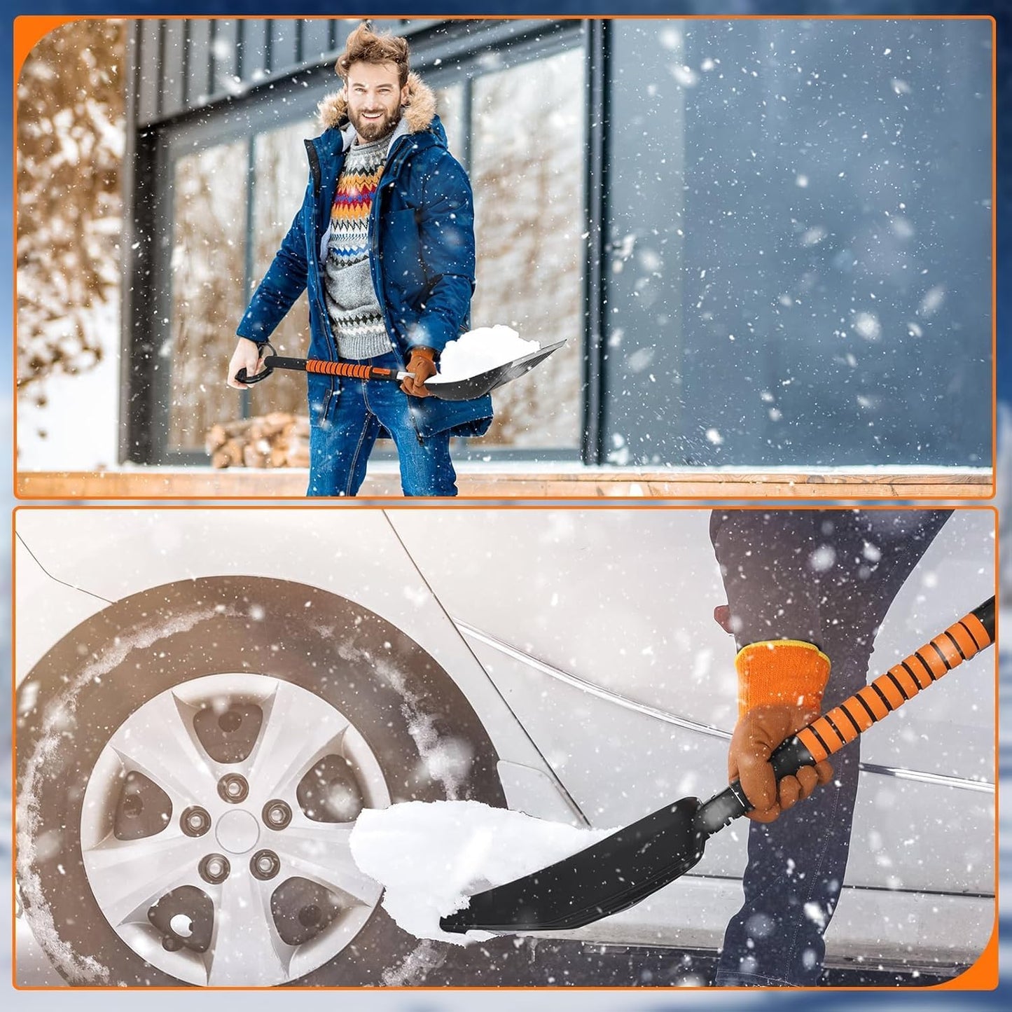 42'' Ice Scraper and Extendable Snow Brush for Car Windshield with with Foam Grip and 360° Pivoting Brush Head Snow Scraper,Snow Pushing Plate, Pivoting Snow Broom