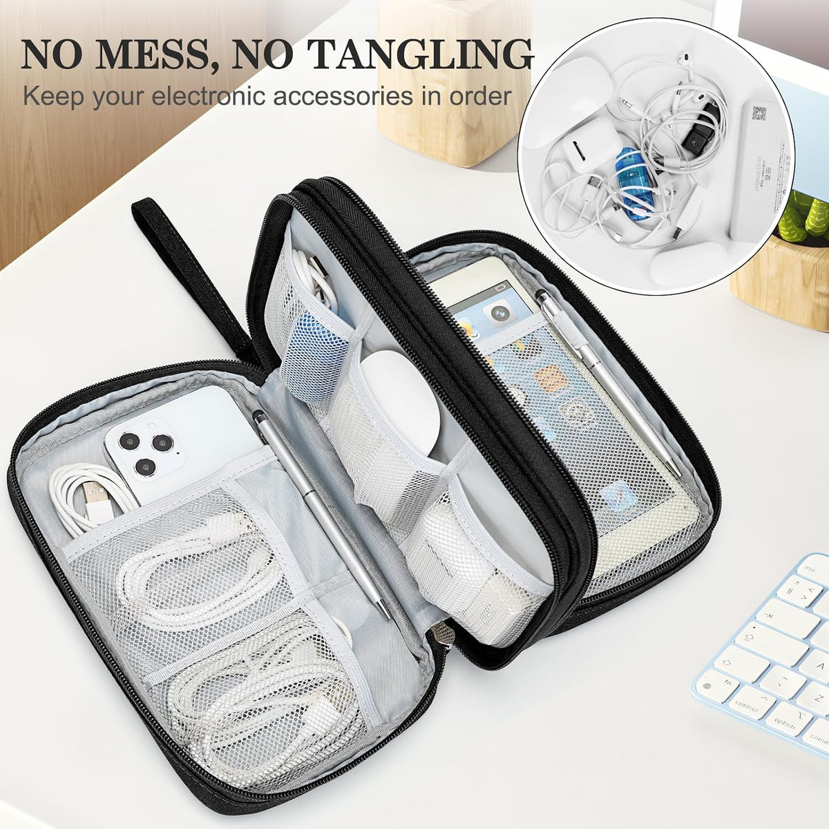 FYY Electronic Organizer, Travel Tech Pouch Bag, Large, Black