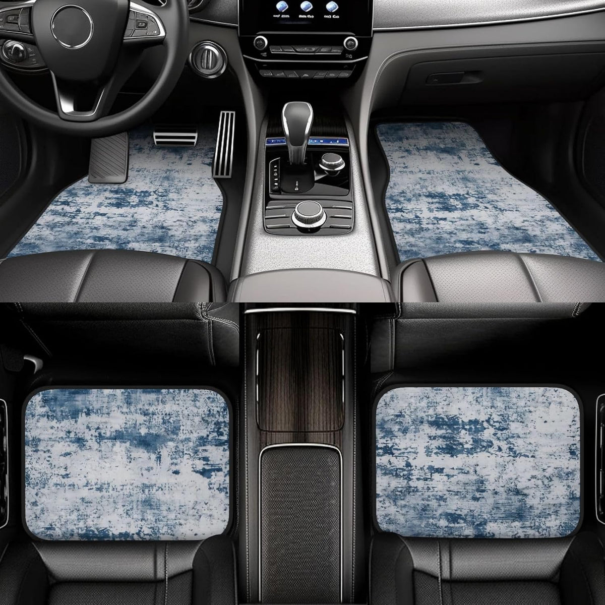 Premium Linen Modern Car Floor Mats Full Set |Mist Blue Abstract Distressed Car Decor for Women,Men | Waterproof All-Weather Universal Fit for SUV, Sedan | Luxury Car Accessories, Non-Slip