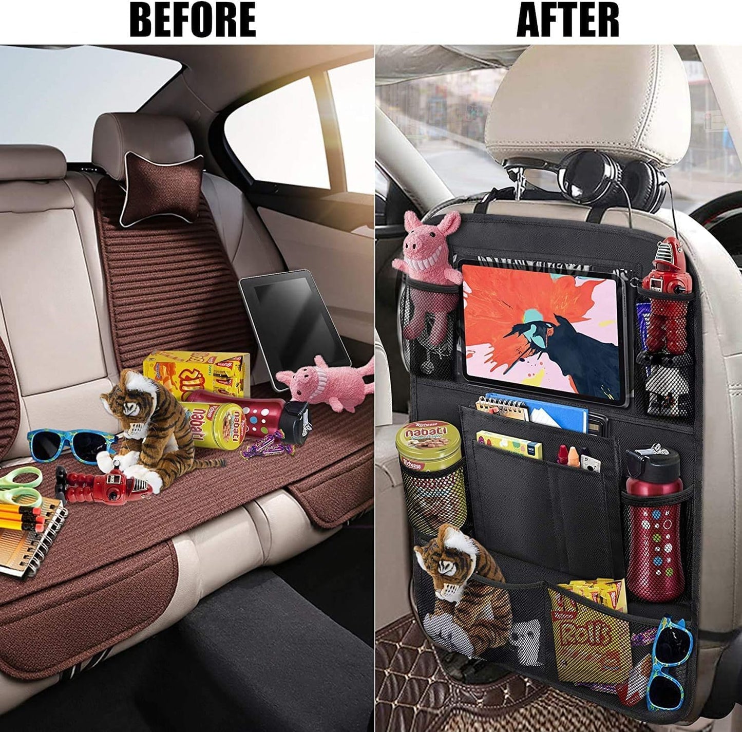 AYWVRBST Car Backseat Organizer, 9 Storage Pockets,Thickened 600D Polyester, Waterproof, Durable, Universal Fit for Sedan SUV, Truck, Minivan