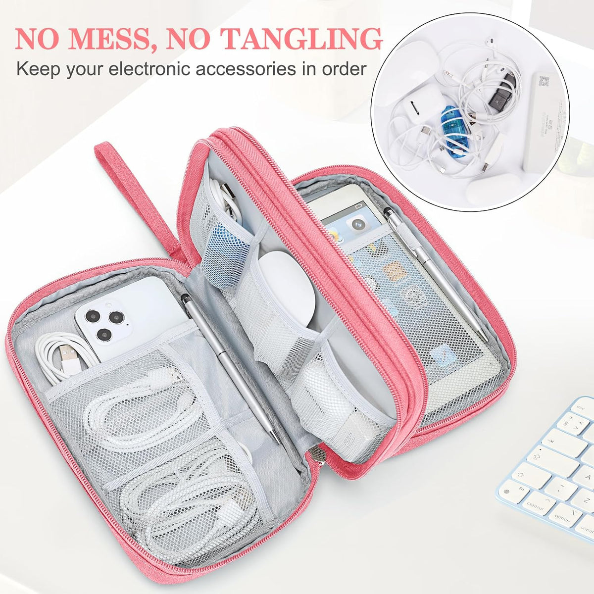 FYY Electronic Organizer, Travel Tech Pouch Bag, Large, Pink