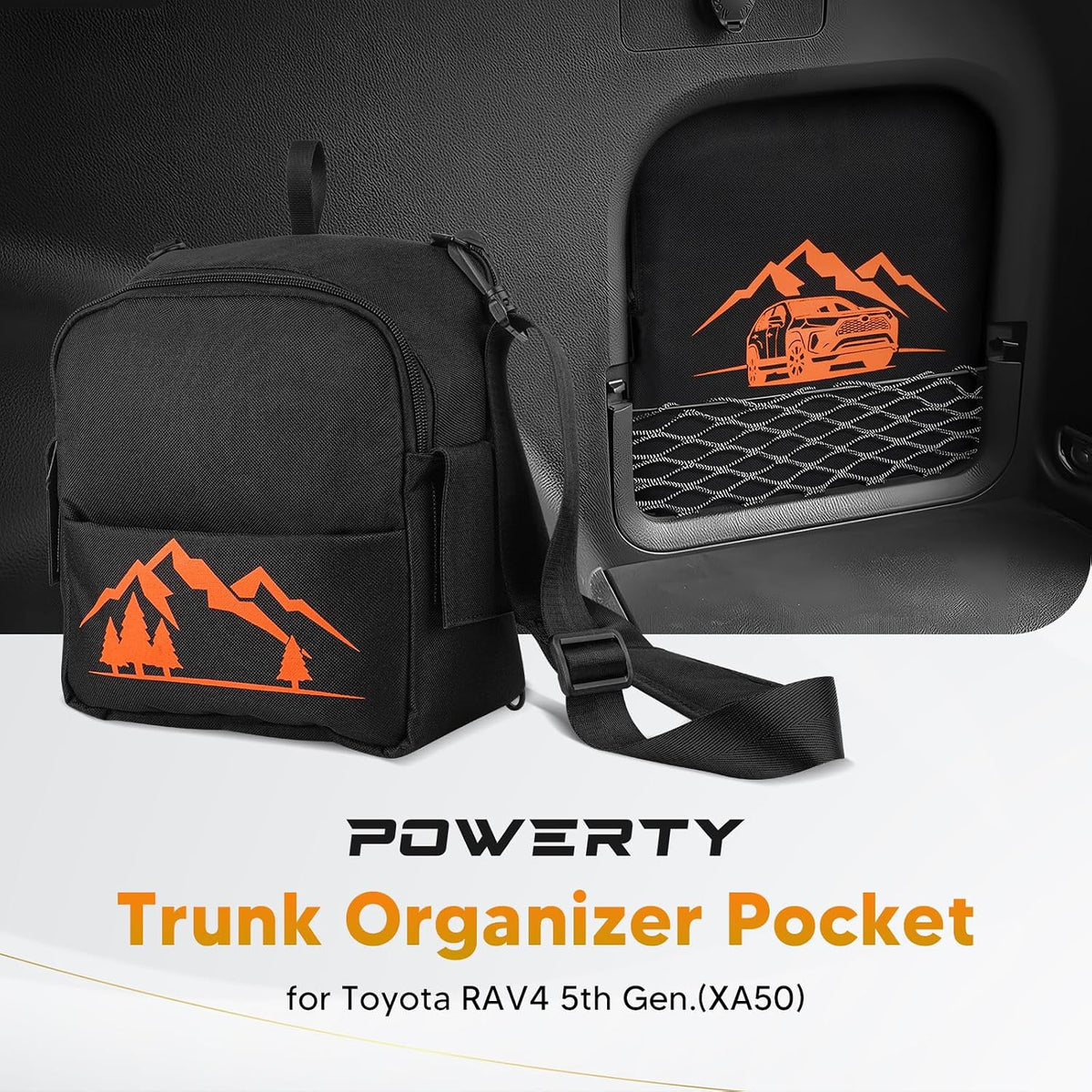 Powerty Trunk Organizer for Toyota RAV4 2019-2025, RAV4 Cargo Organizer, Cargo Storage Bag for 2019-2025 Toyota RAV4 Accessories Orange