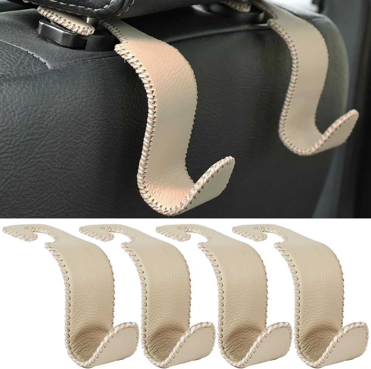4-Pack Car Headrest Hooks Holds 55lbs Seat Storage Organizer for Bags