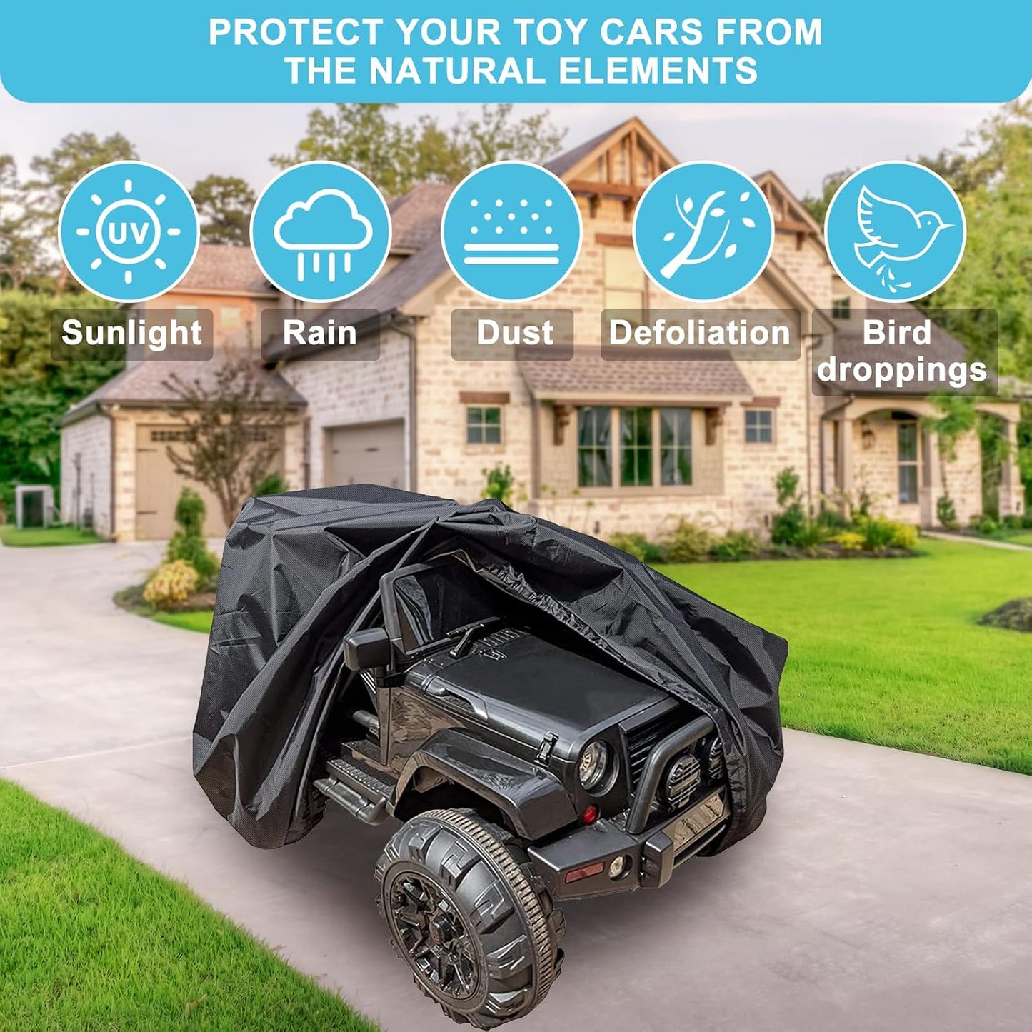 Large Ride-On Truck Toy Car Cover, Outdoor Cover for Power Wheels, Kids Electric Car Cover Waterproof All Weather Protect Kids Car Toy Vehicles - Universal Fit