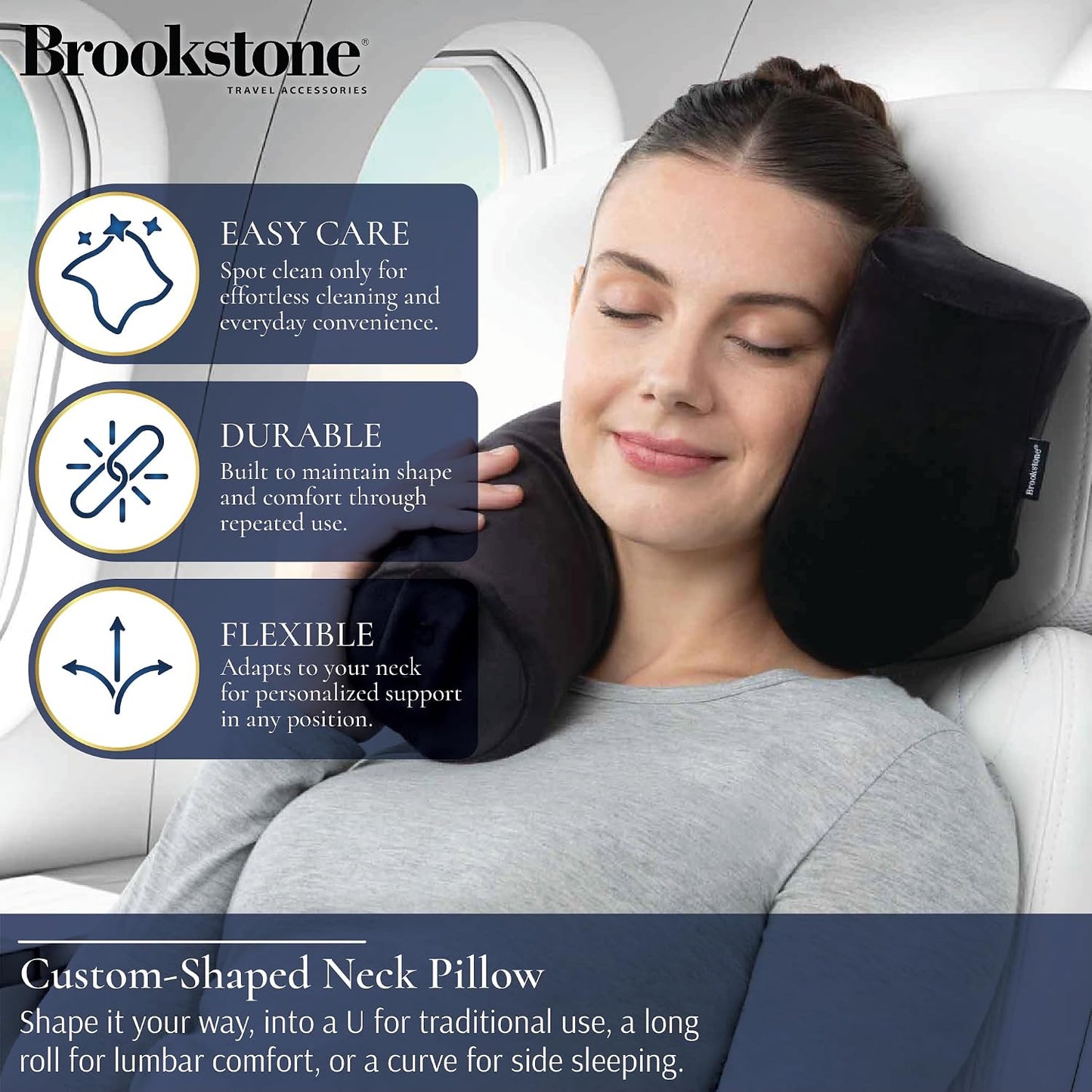 Brookstone Free Form Travel Pillow - Lightweight Flexible Memory Foam Travel Neck Pillow for Sleeping, Car, Airplane & Travel Support, Size: One Size, Black