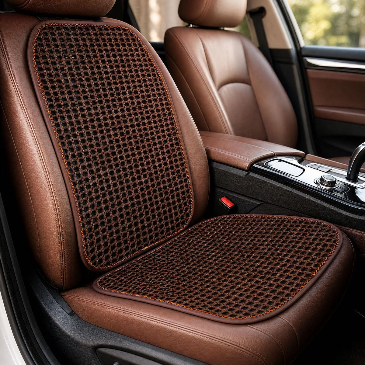 Cooling&Breathable 3D Air Mesh Car Seat Cushion for Summer, Universal Ventilated Comfortable Seat Pad, Suitable for Sedans,Vans,Pickup,Trucks,Suvs (Brown-1PcsBackCushion+1PcsSeatPad)