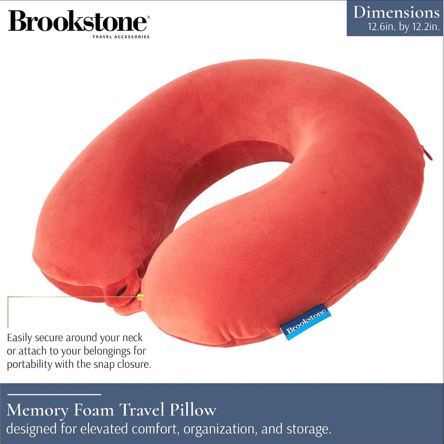 Brookstone Travel Neck Pillow - Lightweight U-Shaped Memory Foam Travel Pillow for Airplane, Car Travels & Sleeping, Terra Cotta