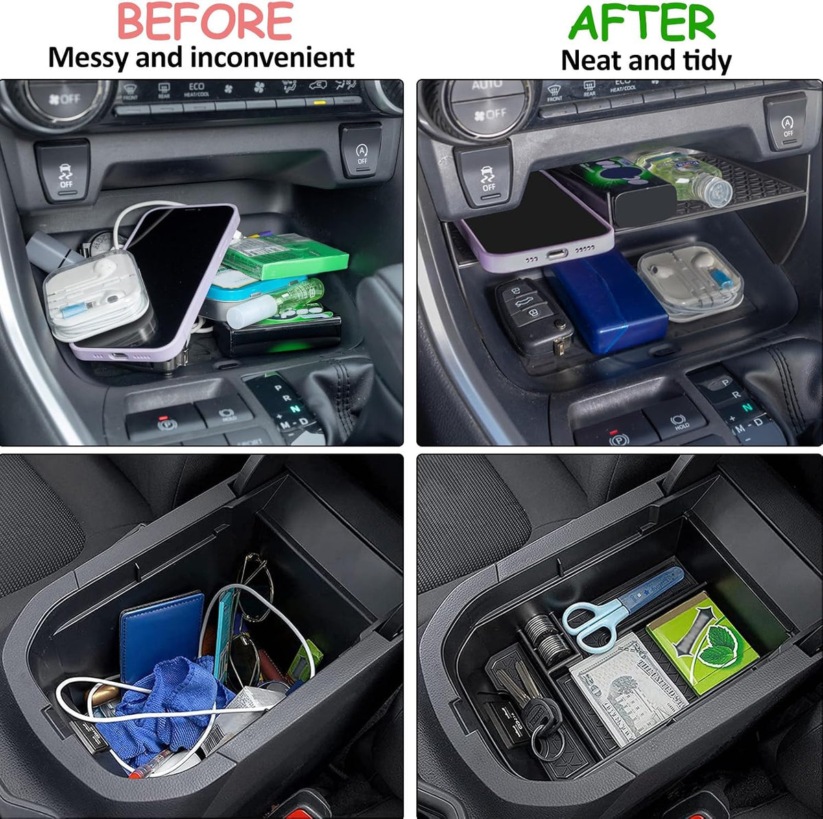 JDMCAR Upgraded Center Console Organizer Compatible with Toyota RAV4 2025 2024 2023 2022 2021 2020 2019 Interior Accessories, Gear Shift Storage Tray Secondary Box Insert Divider - 2pcs