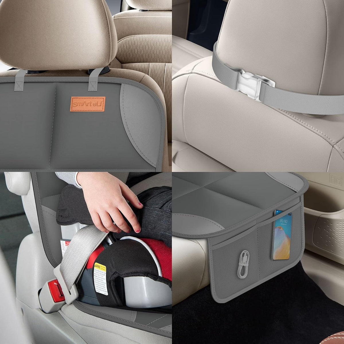 SMART ELF 2 Pack in Gift Box Car Seat Protector (Dark Gray)