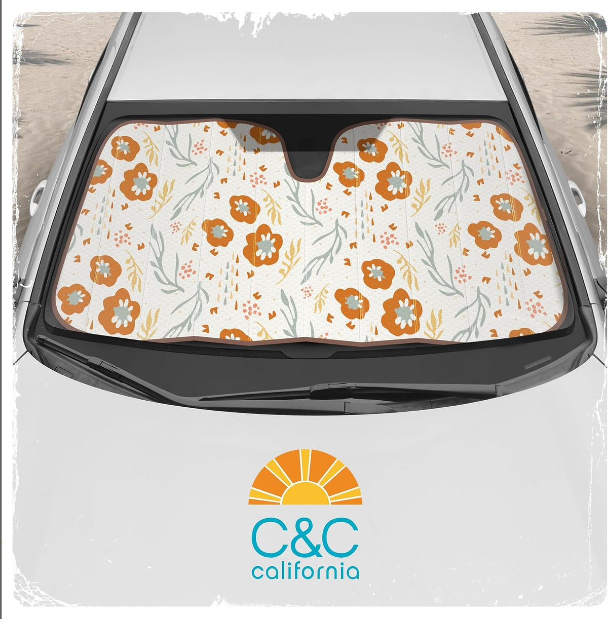 Carbella Orange Floral Car Windshield Sun Shade - Sun Visor Sunshade for Car Windshield - Window Shades for Cars, SUV & Truck - Dash Cover UV Protection for Front Window Shade Accessories - 57" x 27"