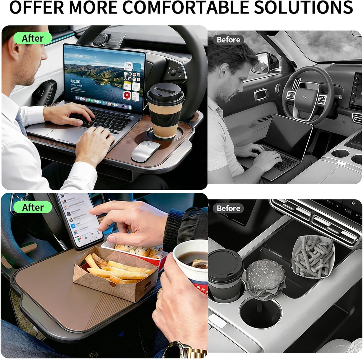 Car Steering Wheel Desk, 2-in-1 Steering Wheel Table & Storage Tray with Cup Holder,ar Seat Gap Filler Organizer, for Standard Round Steering Wheels (Brown)