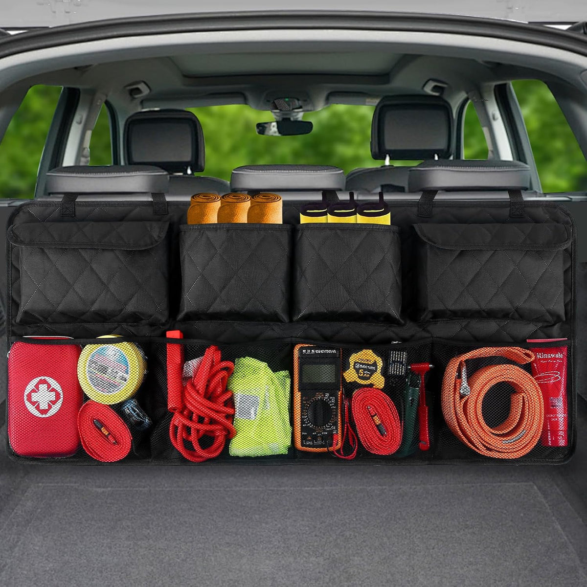 Snuopfy Car Trunk Organizer, Backseat Hanging Organizer with 8 Large Storage Bag Super Capacity -Trunk Organizer for SUV,Truck,Van -Your Space Saving Expert - Black