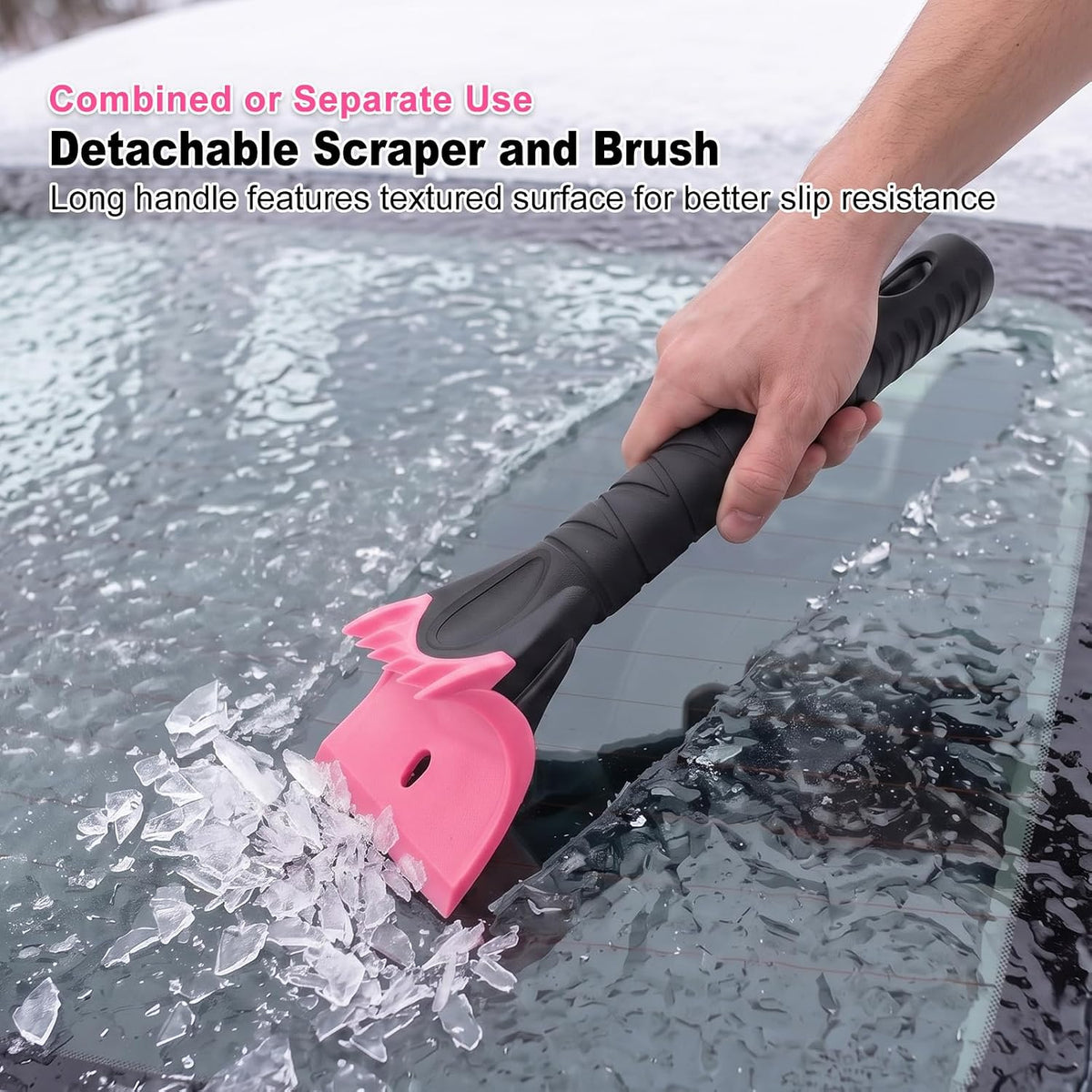 48 Inch Long Ice Scraper with Snow Brush Extendable 360° Pivoting