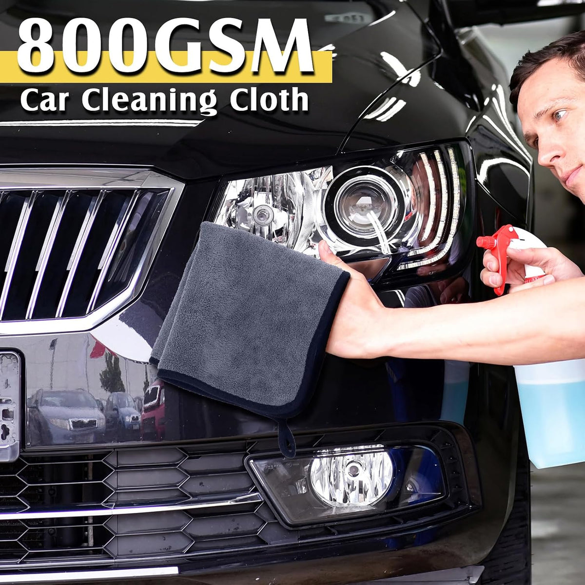 20 Pcs Microfiber Car Drying Towels 800 Gsm Thick Plush, Grey and Yellow