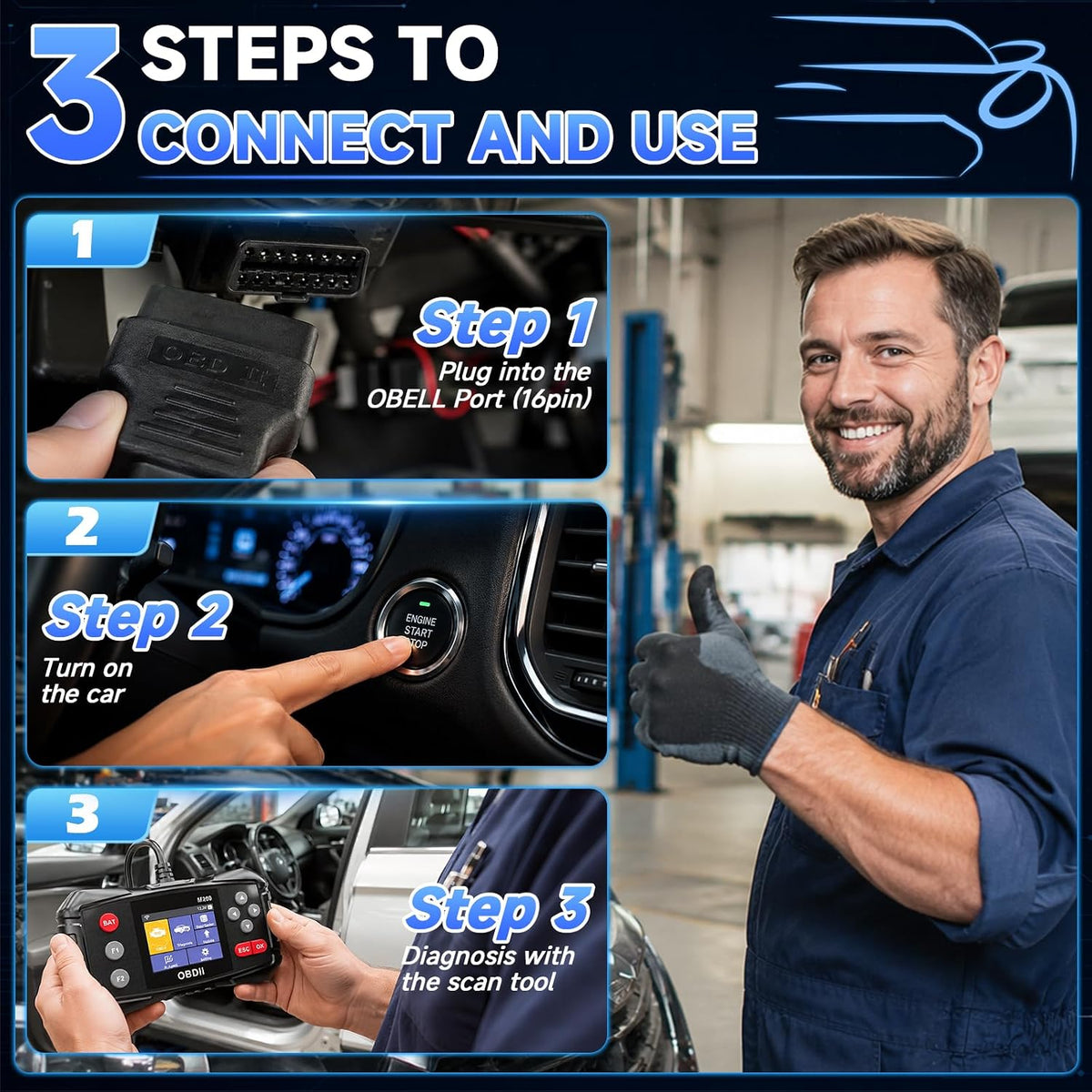 OBD2 Scanner with ABS and SRS Transmission, AI Diagnosis Quick Scan