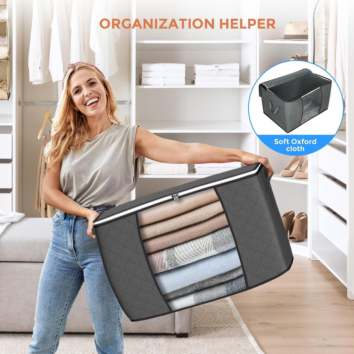 90L Large Storage Bags, 3 Pack Clothes Storage Bins Closet Organizers