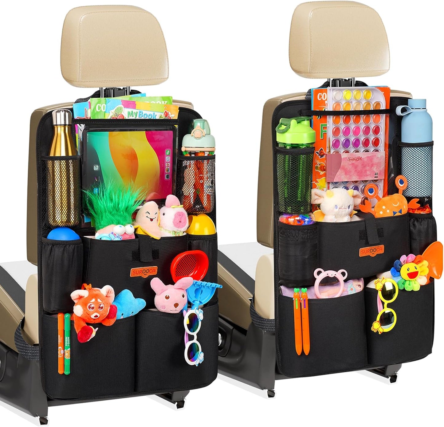 SURDOCA Car Organizers and Storage, Upgraded Car Seat Organizer with 11-inch Touch Screen Tablet Holder, Backseat Car Organizer with 8 Pockets, Car Seat Protector Road Trip Essentials for Kids