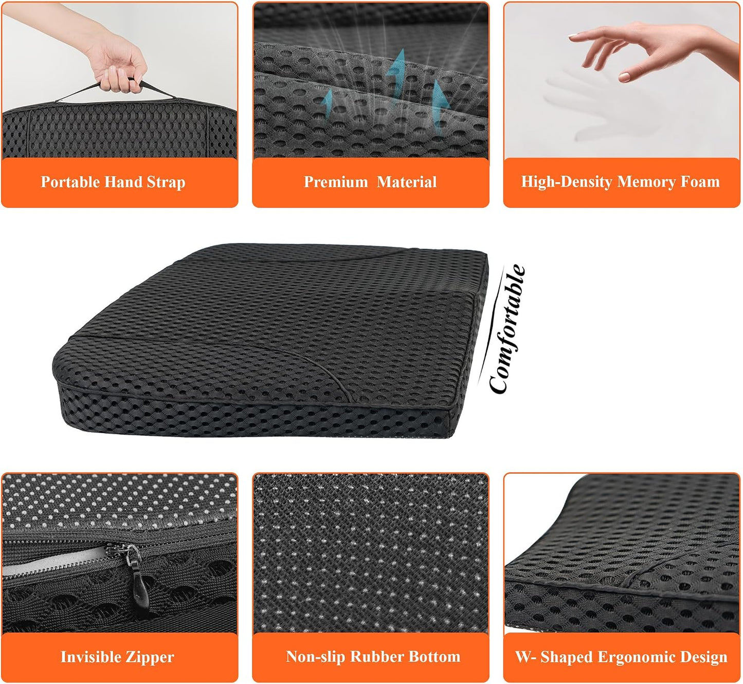 kingphenix Premium Car Seat Cushion, Memory Foam Driver Seat Cushion to Improve Driving View- Coccyx & Lower Back Pain Relief - Seat Cushion for Car, Truck, Office Chair (4D Mesh Black)