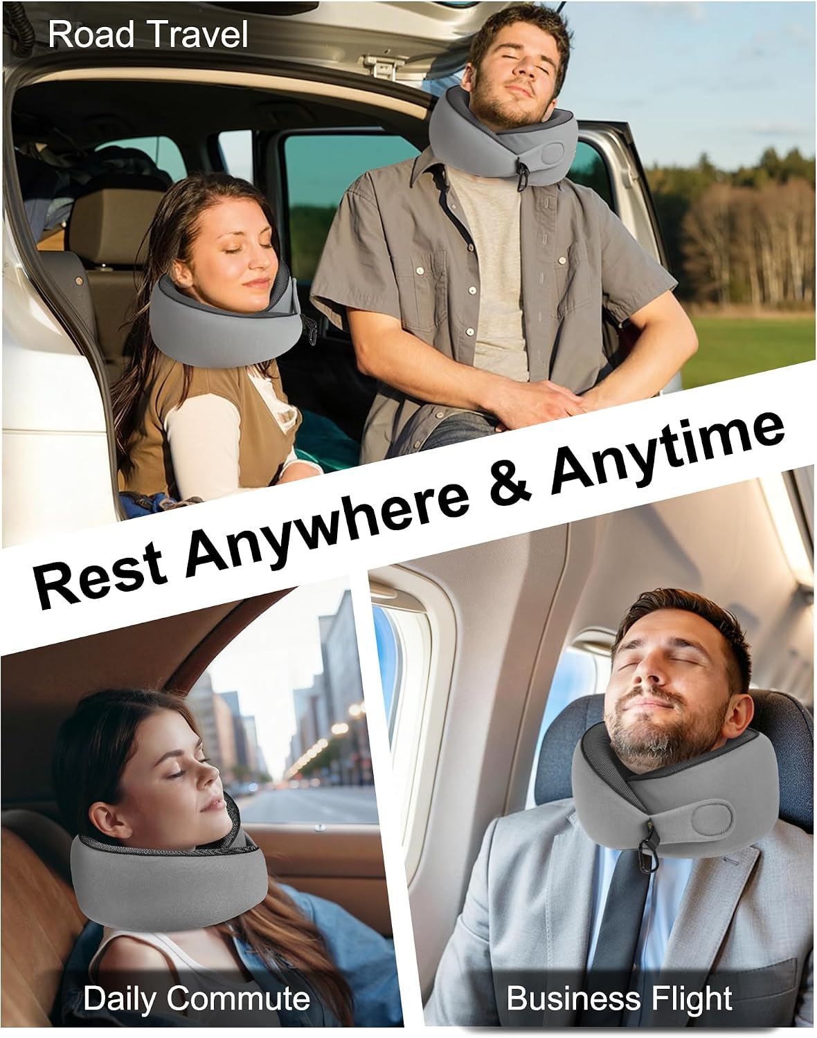 BeeVines Travel Pillow with Carry Case, Memory Foam Neck Pillows for Airplanes, 360° Wrap Around Support for Sleeping, Breathable & Washable Cover for Long Flights, Car & Train Traveling