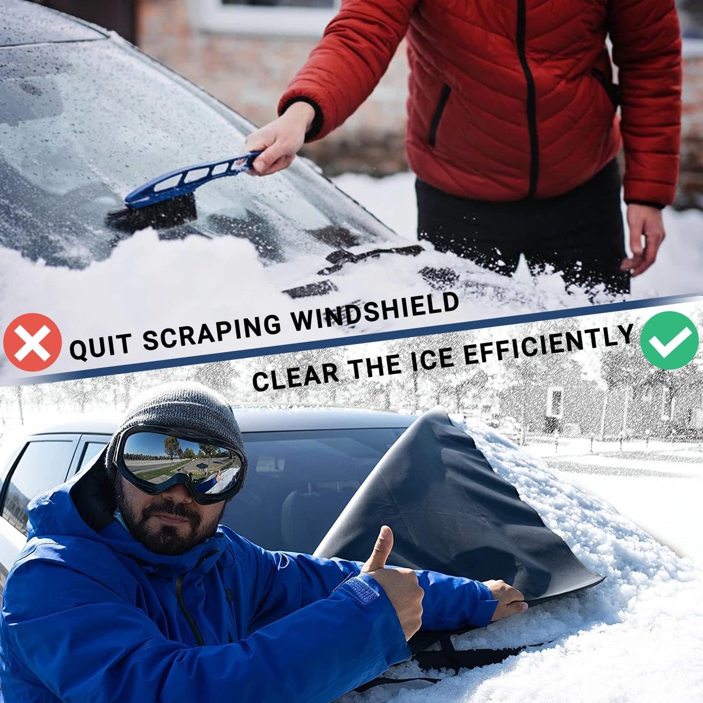 Windshield Cover for Ice and Snow, Car Windshield Snow Cover, Thicken Windshield Frost Cover Waterproof Windshield Snow Ice Cover with Side Mirrors Cover for Most SUVs Trucks (74"x 47")