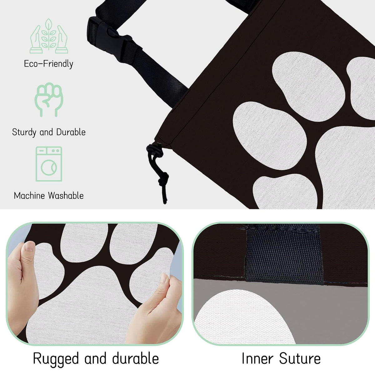 Dog Paw Car Trash Bag,Hanging Drawstring Car Garbage Bag,Waterproof Canvas Car Back Seat Organizer with Adjustable Buckle,for Vehicles,SUVs,Camping,Road Trips