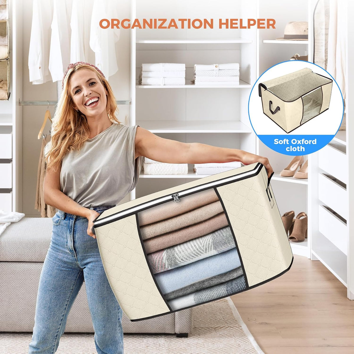 90L Large Storage Bags, 4 Pack Clothes Storage Bins Closet Organizers