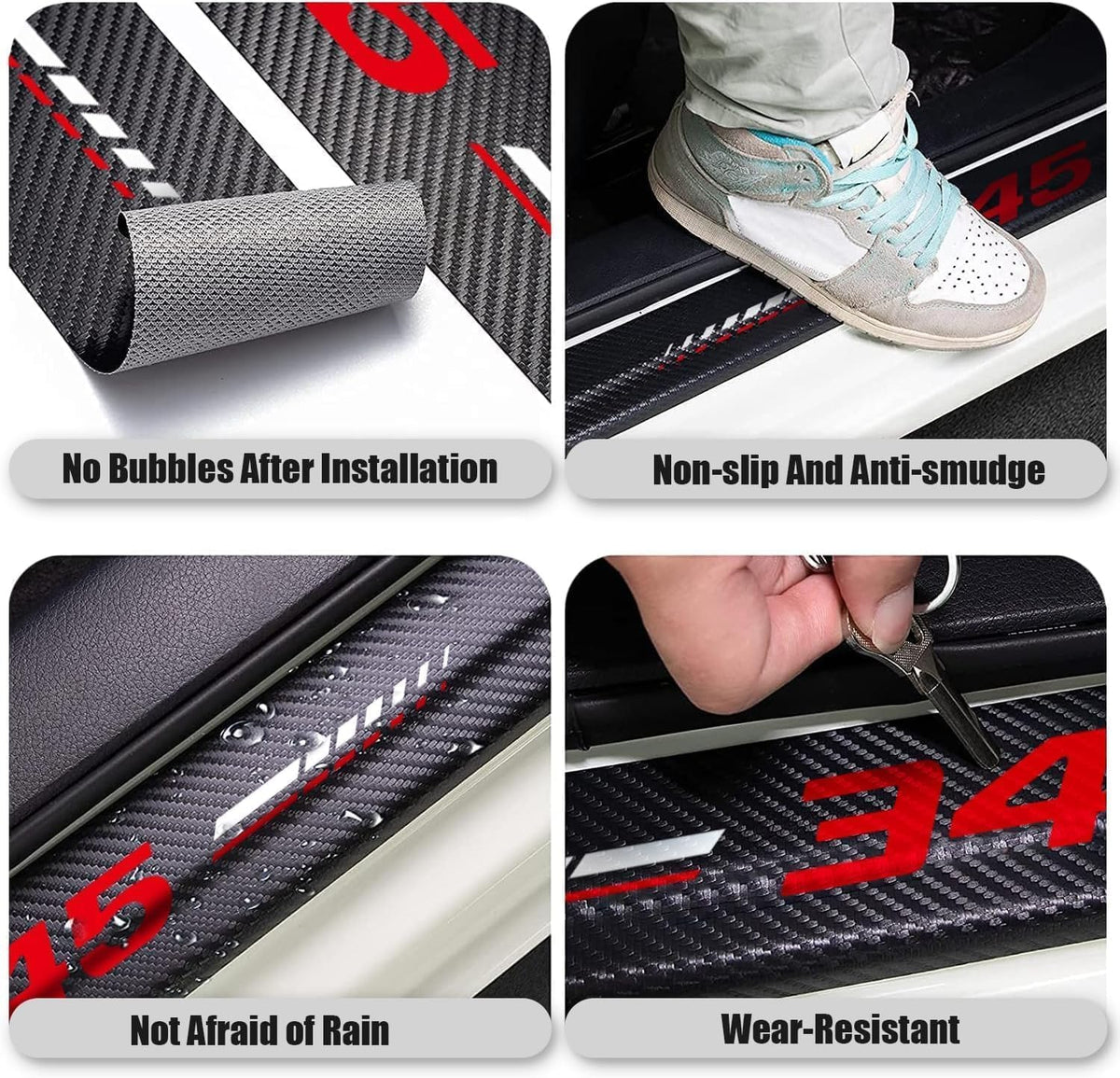 4Pcs Door Sill Plate Protectors Compatible with Dodge Challenger Durango SRT 345 Car Accessories, Carbon Fiber Leather Door Sill Stickers for Dodge 345 Auto Accessories
