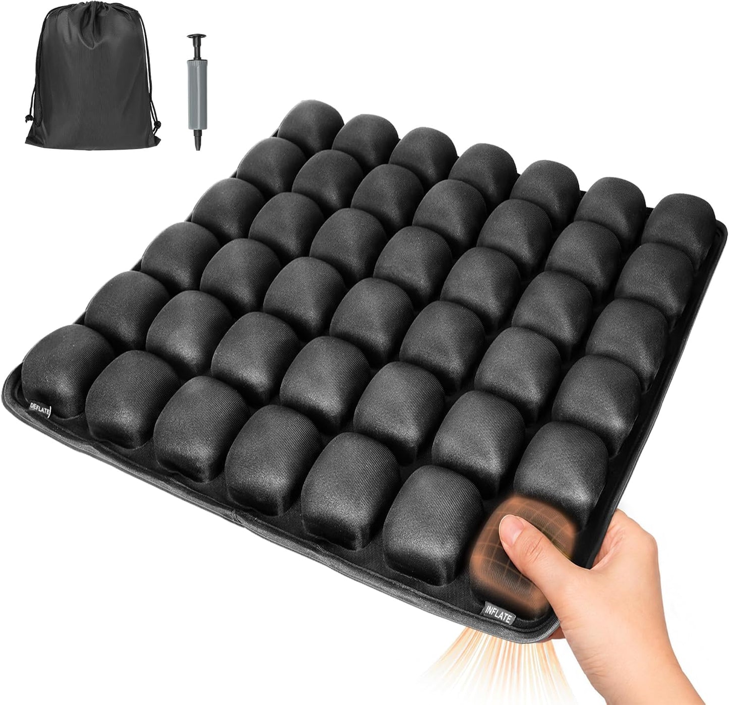 JQinHome Inflatable Seat Cushion with 42 Airbags, Press-Type Airplane Cushion for Long Flights, Portable Sondur Travel Cushion, Ergonomic Travel Seat Cushion for Airplane, Car, Office & Wheelchair