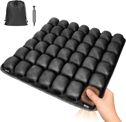 JQinHome Inflatable Seat Cushion with 42 Airbags, Press-Type Airplane Cushion for Long Flights, Portable Sondur Travel Cushion, Ergonomic Travel Seat Cushion for Airplane, Car, Office & Wheelchair