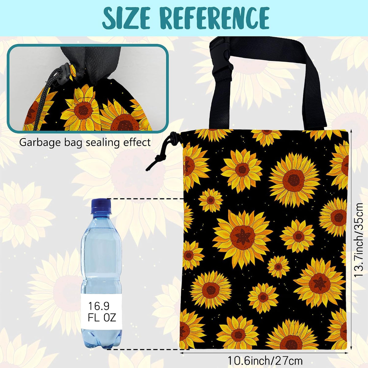 Car Garbage Bag Blooming Yellow Sunflowers Drawstring Car Trash Bag Hanging for Back Seat with Adjustable Buckle Canvas Vehicle Trash Can Easy-to-Install