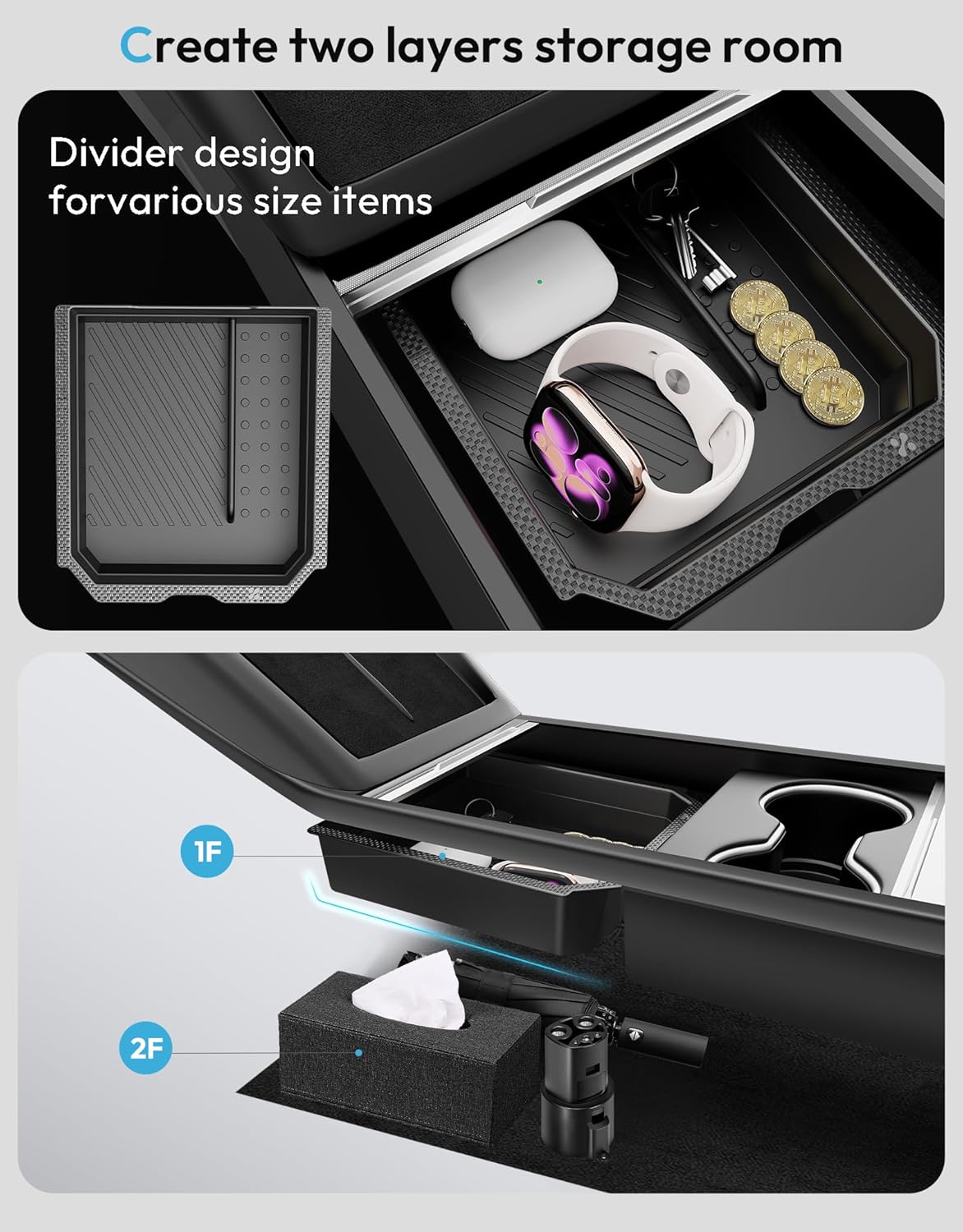 XINTUO Tesla Model Y Juniper 2025 2026 & Model 3 Highland 2024 2026 Center Console Organizer Tray [Slide Smoothly + Easy Installation] Cup Holder for Tesla Model Y Juniper Accessories