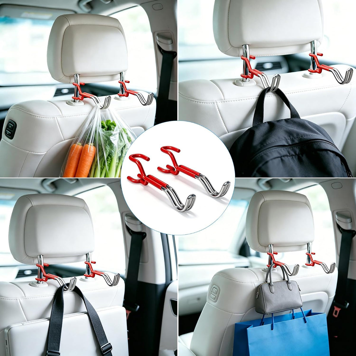 2-Pack 100LBS Hard Hat Holder, Red Silicone Metal Headrest Hooks