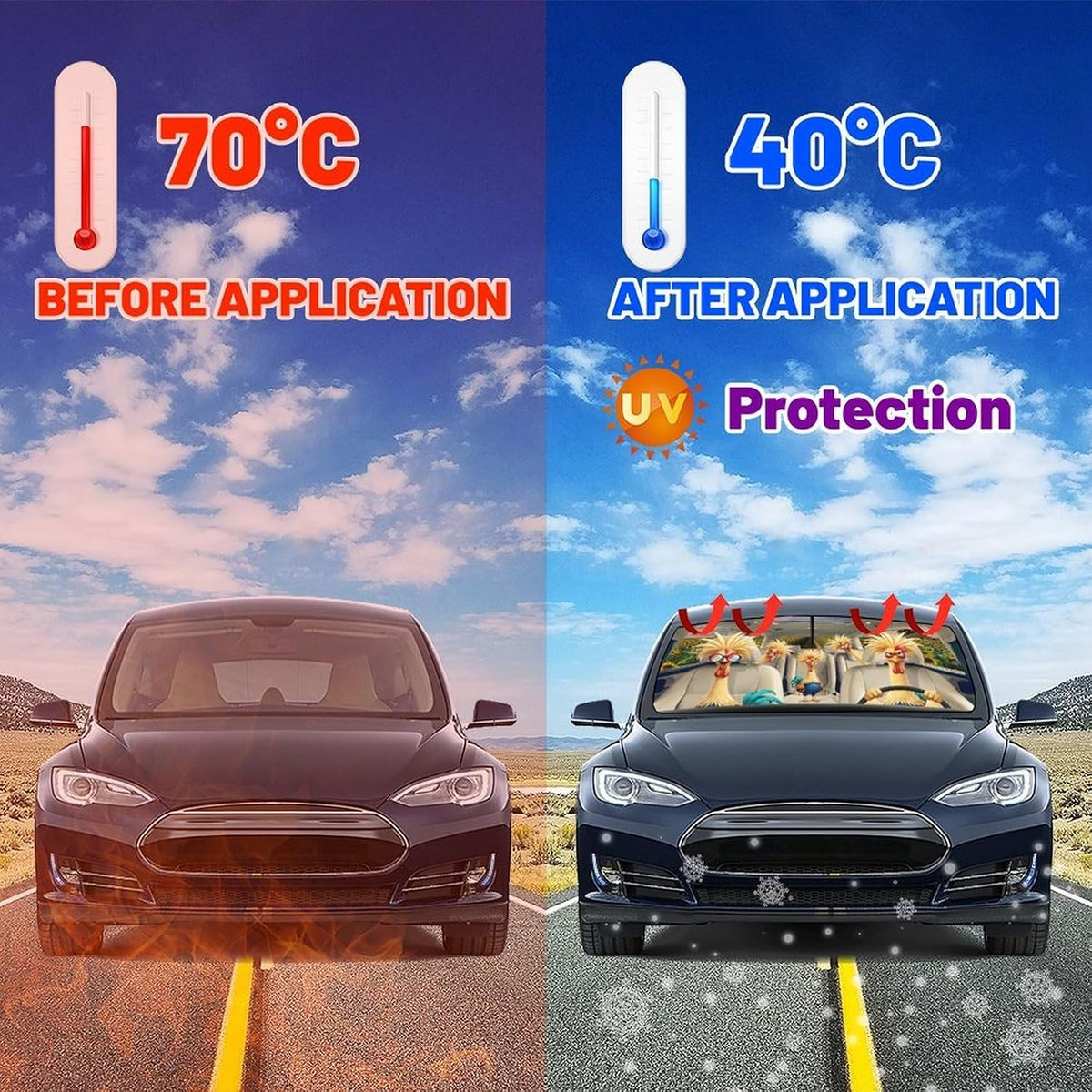 CHILL·TEK Print Rooster Windshield Sun Shade Funny Rooster Sun Shade for Car Front Window Block UV Rays Foldable Umbrella Windshield Sun Visor Protector Keep Vehicle Cool for Most Vehicles