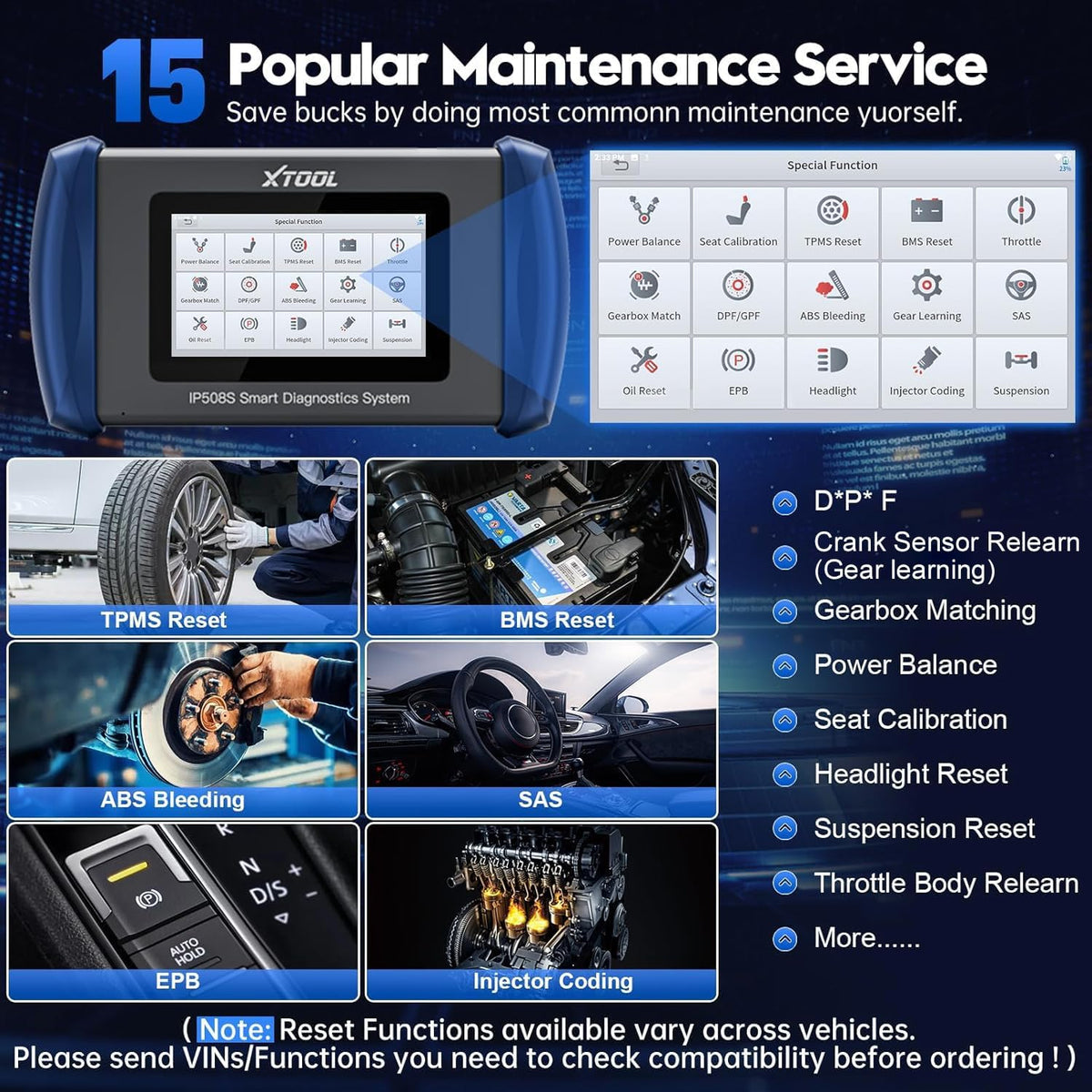 XTOOL Scanner IP508S OBD2 Scanner ABS SRS Check Engine Code Transmission